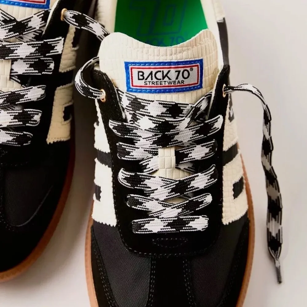 Free People Back 70 Ghost Sneakers Black Mixed Material 2 Tone Laces - Picture 10 of 11